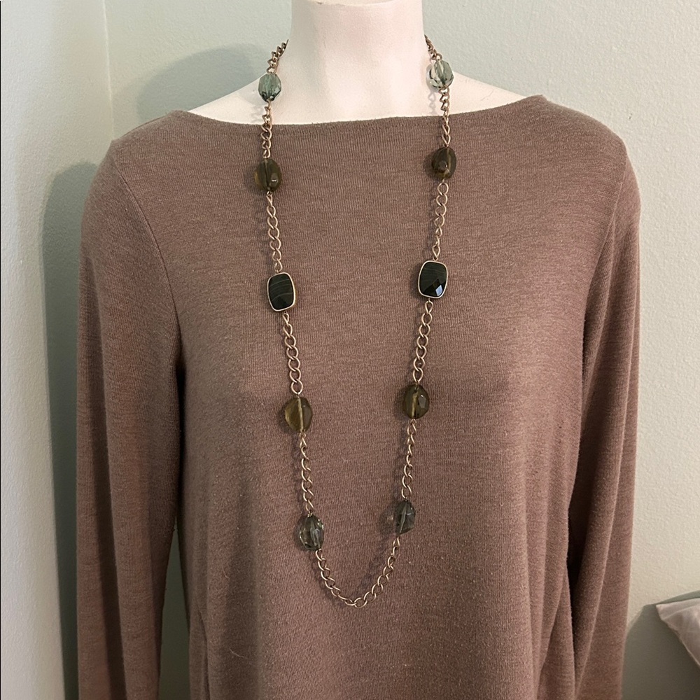 Jones New York Chain Necklace with Smokey Green & black chunky acrylic beads
